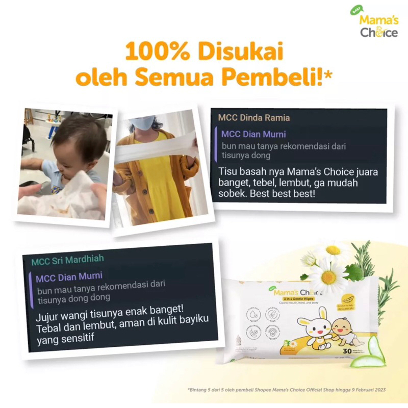 Mama's Choice 3in1 Gentle Wipes 30 lbr Mamas Choice Baby Wipes Tisu Basah Bayi