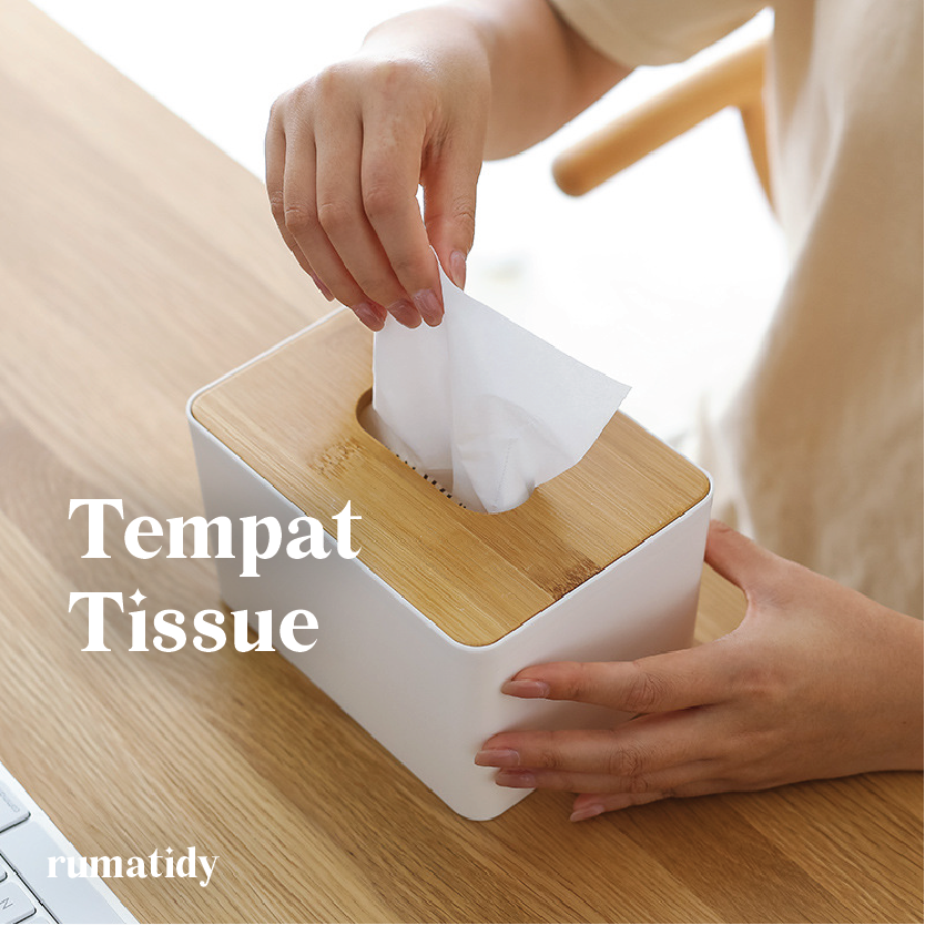 【RUMATIDY】Tempat Tissue Putih Tutup Kayu Estetik Aesthetic Tissue Box Dapur Kamar Mandi