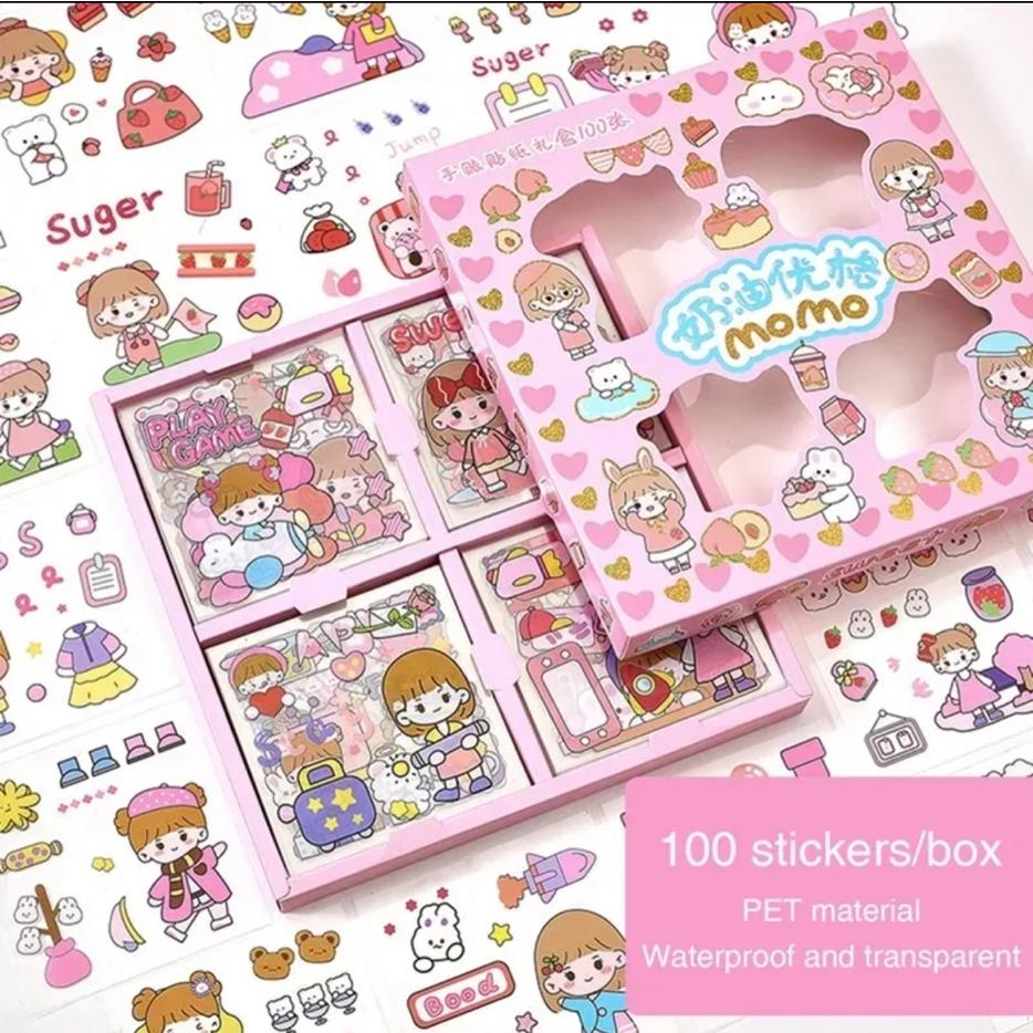 100 Lembar Stiker Waterproof Sticker Botol Minum Tumblr Viral Lucu Korea DIY Box Besar