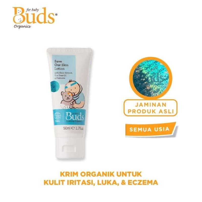 Buds Organics Save Our Skin Lotion Soothing 50ml - Krim Perawatan Iritasi Luka Eczema Bayi Dan Anak