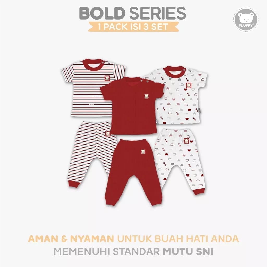 Fluffy - Setelan Oblong Pendek Celana Panjang BOLD SERIES SML 3 Pasang