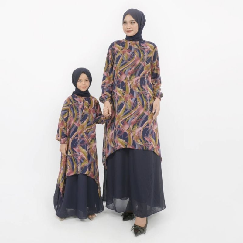 Gamis Motif Ceruty Couple Ibu Anak