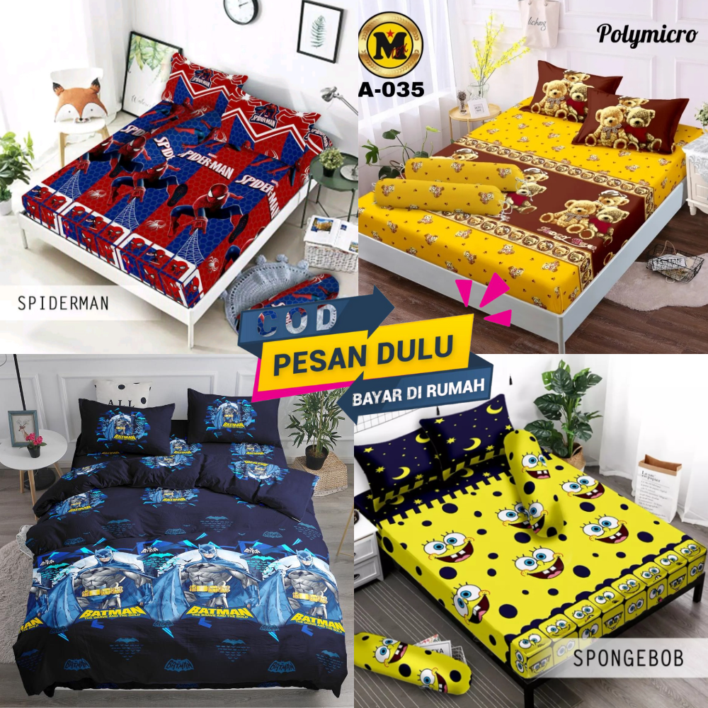 PROMO Sprei Anti Luntur NO 1 Ukuran 180x200 cm/ Seprai Karakter Kartun Super Hero/ Gambar Kartun TERLENGKAP