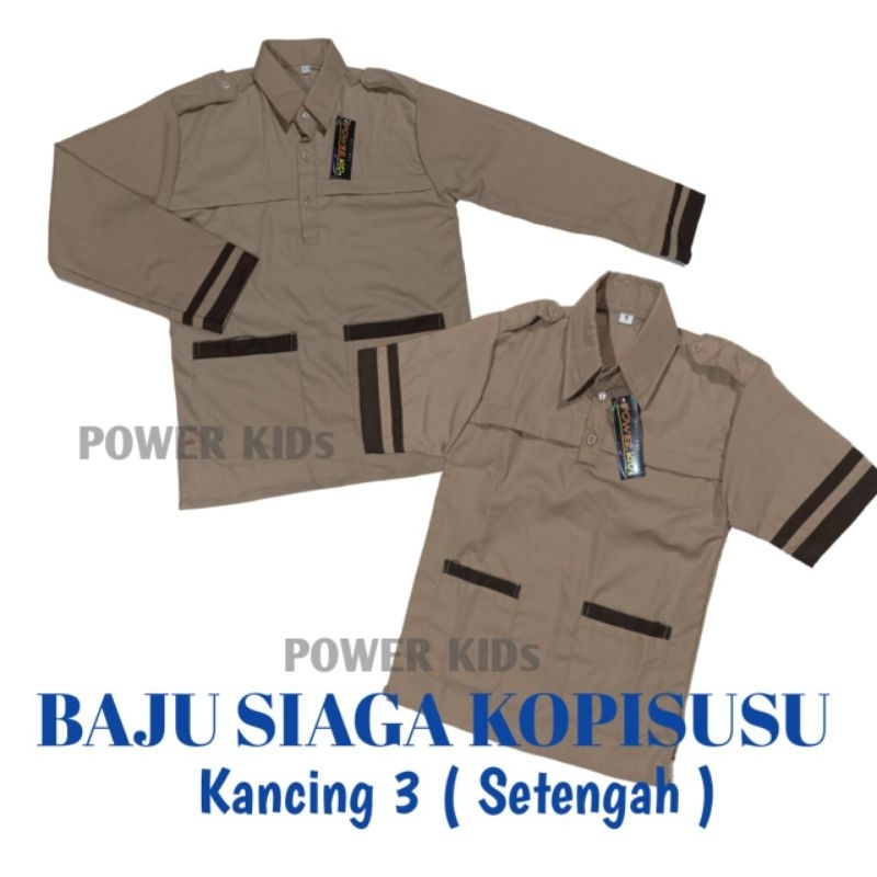 Baju siaga pramuka kopisusu kancing tiga atau setengah