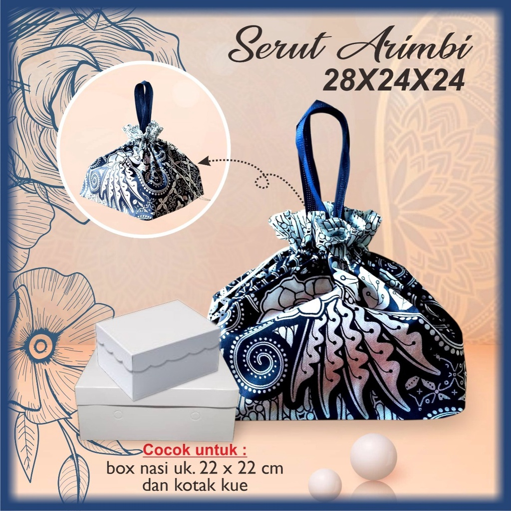 

Tas hajatan mewah kotak nasi 22x22 tas berkat box nasi serut batik 28x24x24 navy