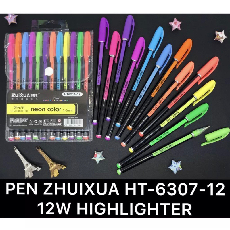 

12warna PULPEN GEL NEON COLOR ZUIXUA | 1PACK PULPEN WARNA NEON