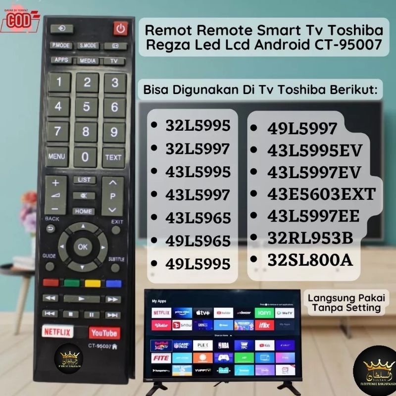 REMOTE SMART TV LED TOSHIBA ANDROID YOUTUBE LCD CT-95007