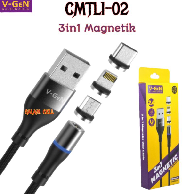 Kabel Data V-Gen CMTL1-02 3 In 1 Magnetic USB CableLED Blue LightLength 1000mm2A Original