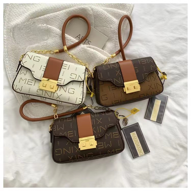 BJ32199 (TIDAK ADA HANGTAG) - COFFEE/WHITE/BROWN TAS SLEMPANG HANDBAG JINJING WANITA FASHION IMPORT MODIS ELEGAN TERMURAH TERLARIS TERBARU BAGSTORE JAKARTA TAS BATAM LT2199