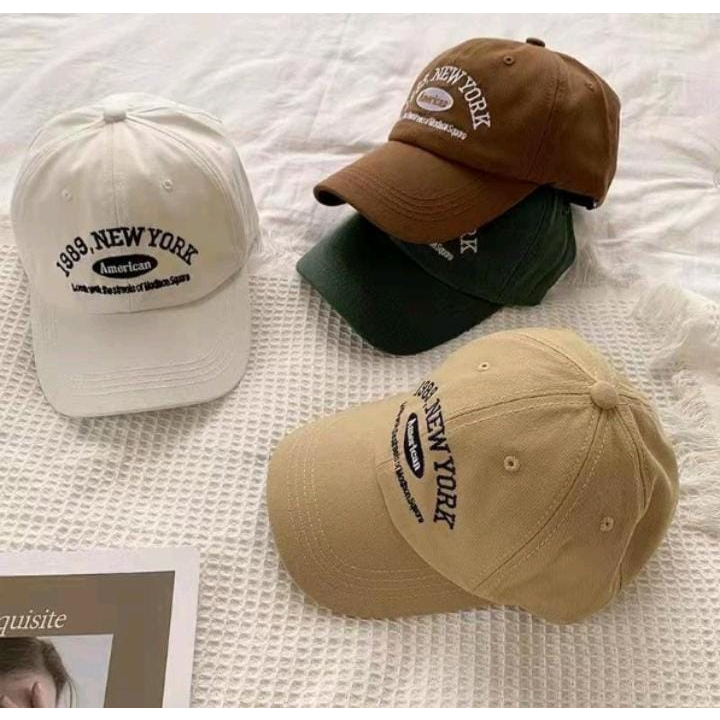 Topi Pria Wanita Unisex Hat Soft Material Bordir 1989 New York Cap Baseball Impor Premium Korea Style Terbaru cakop anti karat