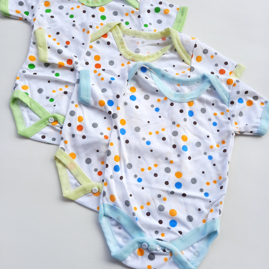 3 Potong Bodysuit Jumper Bayi Baru Lahir 0 3Bulan Unisek Lembut Berkualitas Motif Polkadot