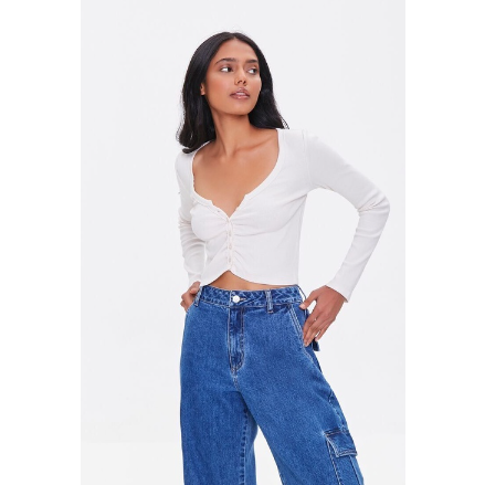 Forever21 Cardigan Vneck Ruched Button Top Seventeen Apparel