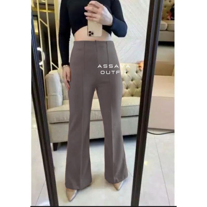 Celana Wanita Wide Leg Cutbray Basic Pants Scuba