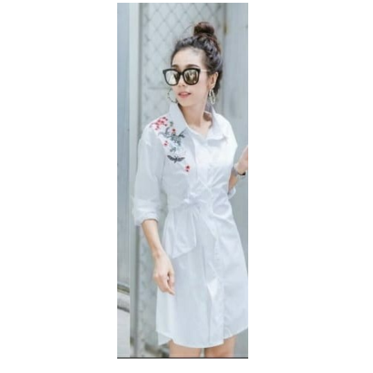 BAJU DRESS WANITA KOREA BAJU CASUAL DRES KAOS TERUSAN PEREMPUAN BORDIR FAVORITE