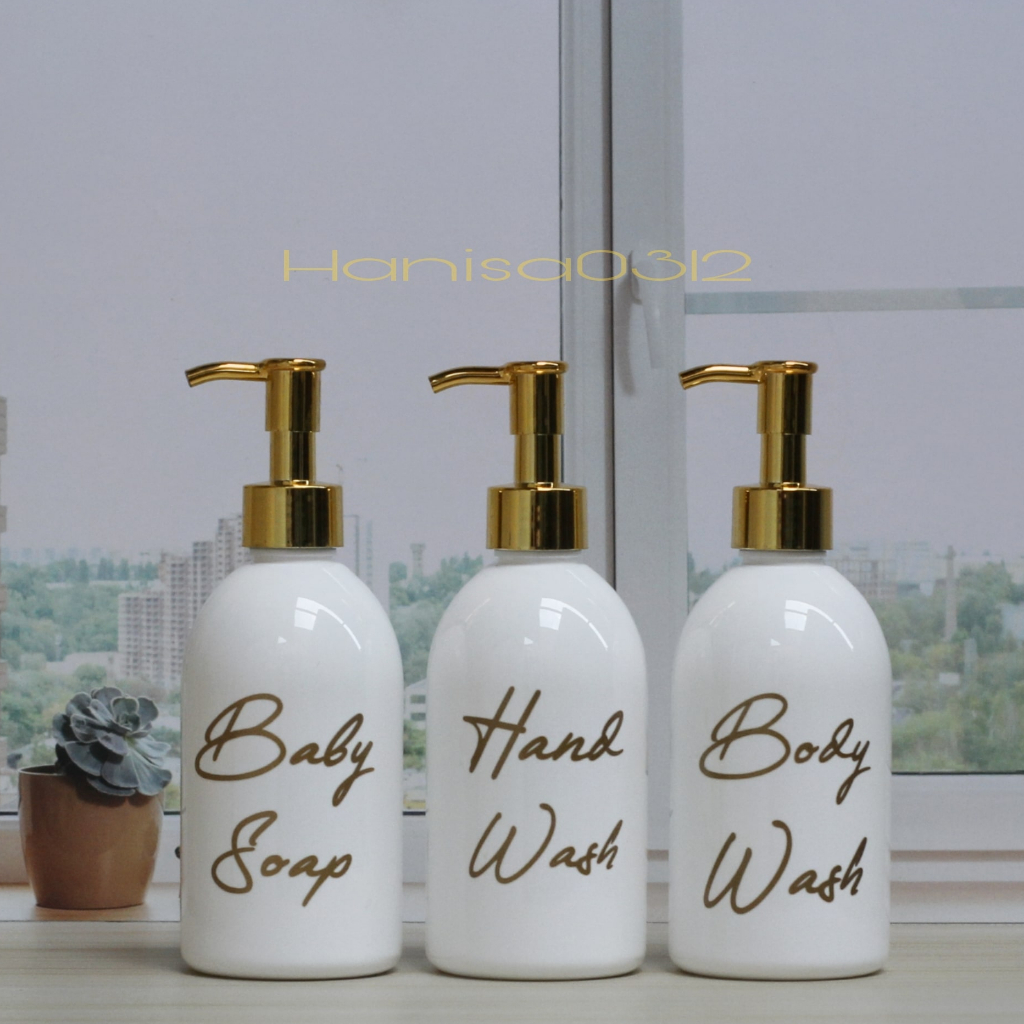 Botol Pump 250ml Putih Oval Lucu / Botol Sabun Cair Pump Aesthetic 250 Ml Luxury Gold / Botol Refill 250ml Tempat Sabun Cair