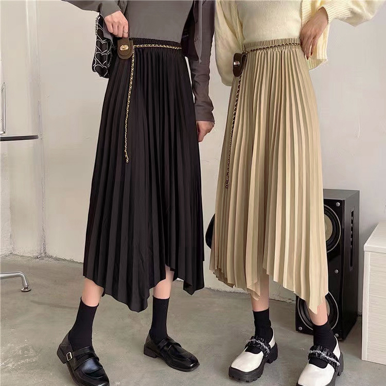 MOOGU ♡ Rok panjang tidak teratur wanita korea mixi skirt （Sabuk gratis）