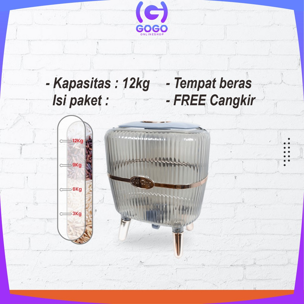 GOGO-C841 Dispenser Beras 12KG Tempat Beras Estetik / Kotak Penyimpanan Makanan Kacang Tepung / Wadah Beras Rice Box Storage Perlengkapan Dapur