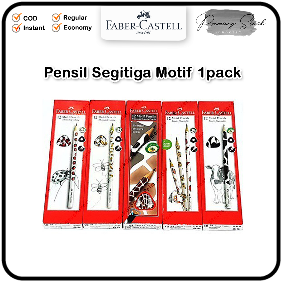 

Pensil Kayu Faber-Castell 2B Motif Cow Girrafe Lady Bug Bee Clown Fish Funny Crab Triangular Faber Castell Bentuk Segitiga