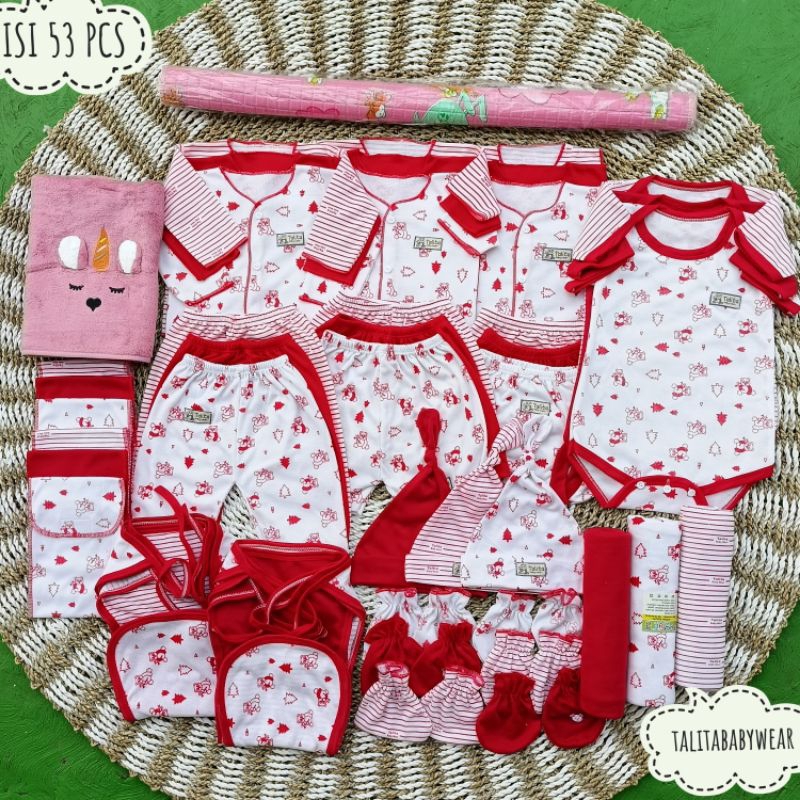 53 PCS Perlengkapan Baju Bayi Baru Lahir Seri Merah/Paket Brojol Baby/Paket Hemat Lengkap Terkomplit talitababywear