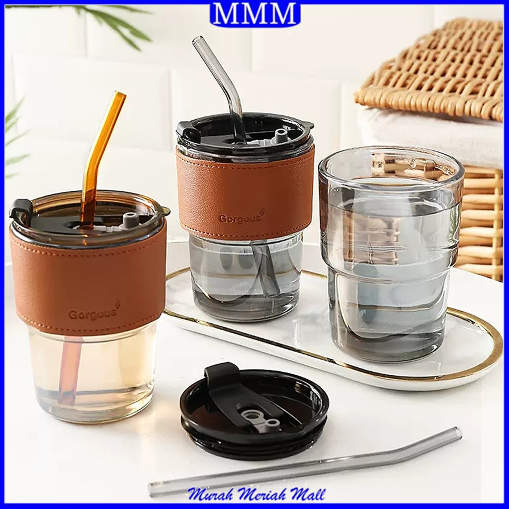 MMM Gelas Tumbler Aesthetic Gelas Minum Kaca Simple Elegan Water Bottle Cup for Coffee Dengan Penutup Simple Elegan Tumbler Gelas Kaca 2in1 Water Bottle Import Murah