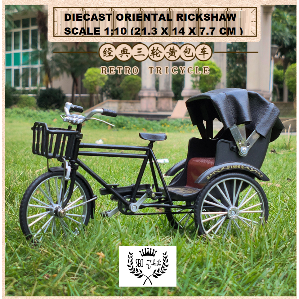 Diecast BECAK ANTIK ORIENTAL RICKSHAW SEPEDA Klasik Skala 1:10