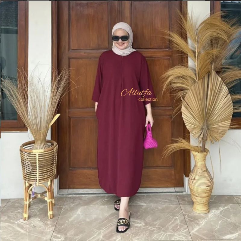 Gamis daster Crinkle Airflow polos panjang busui kekinian