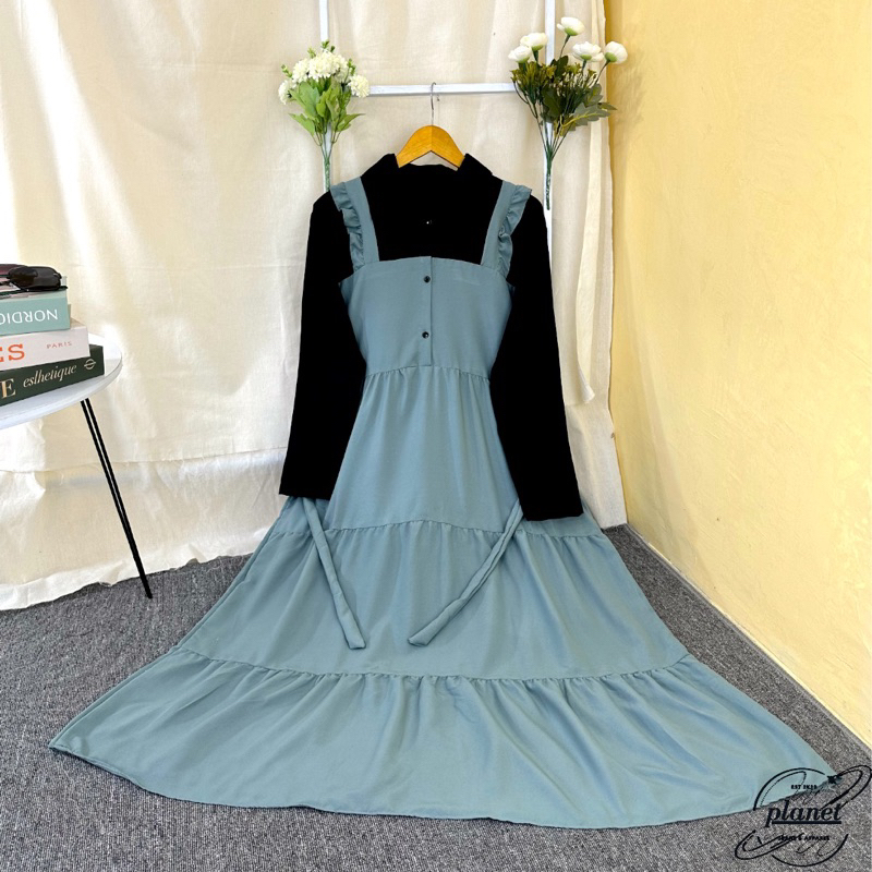 OVERALL DRESS GAMIS WANITA KEKINIAN MUSLIM JUMPSUIT BAJU GAMIS BUAT LEBARAN 2025