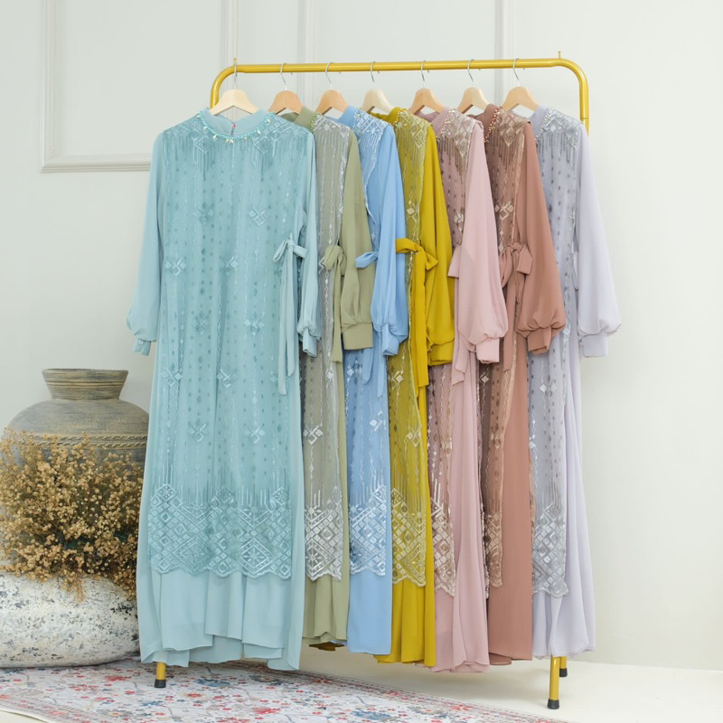 Permata Olshop / Renata Dress / Kebaya Gamis Modern Kondangan / Kebaya Pesta / Kebaya Bridesmaid / Gamis Modern / Gamis Brukat / Gamis Kebaya Kekinian