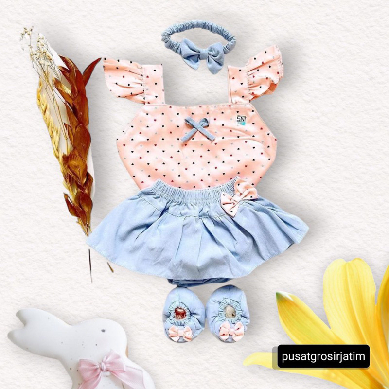 Setelan jumper rok bandana sepatu baju bayi cewek newborn jumpsuit bayi baju bayi perempuan Setelan bayi perempuan