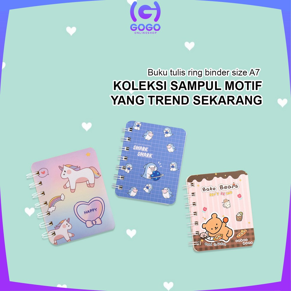 GOGO-A58 Buku Catatan Kartun Memo Kecil A7 80 Lembar / Buku Kecil Notebook Ring Motif Notepad / Buku Mini Alat Tulis Portable