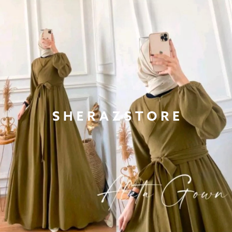 ALETA GOWN S M L XL XXL XXXL 5L Gamis Dress Putih Hitam Sage Green Jumbo Ld 120 130 140 Crinkle Airflow Terbaru