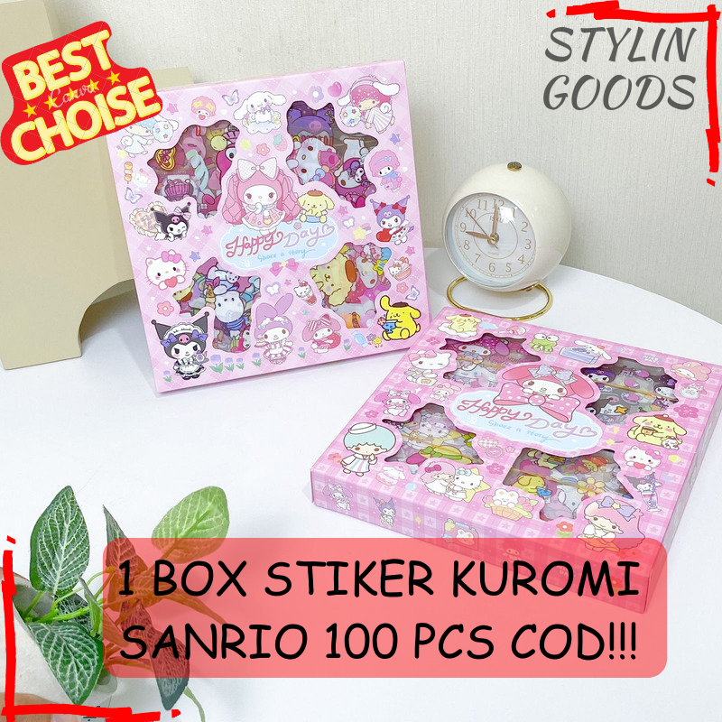 STYLIN GOODS  READY STOK STIKER SENMU KARAKTER SANRIO AND FRIENDS CUTE HAPPY DAY PINK ISI 100 LEMBAR