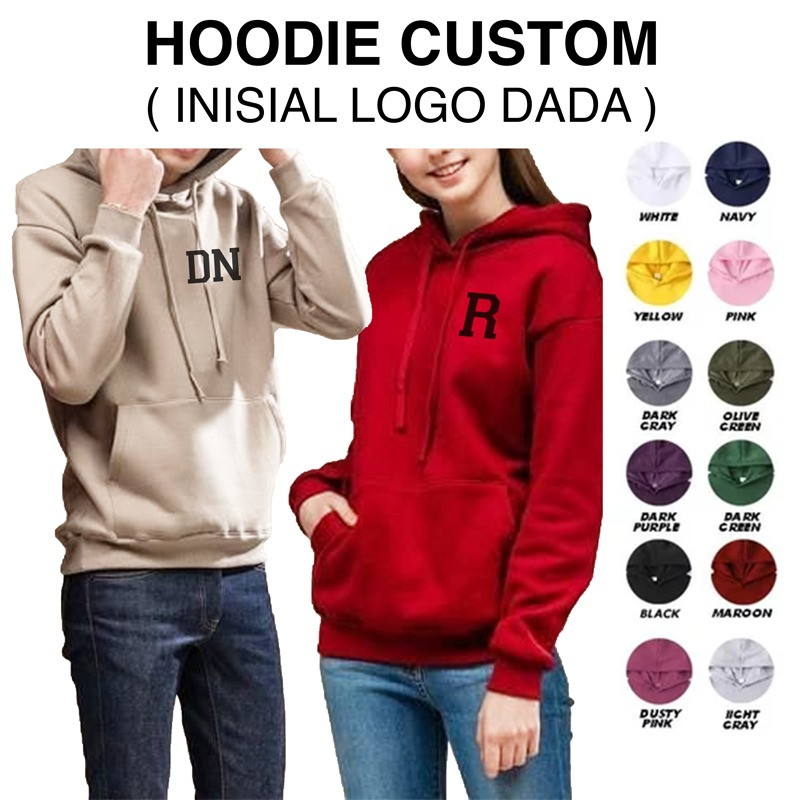 Parisdivarious Sweater Hoodie Jemper Custom Initial 2 Huruf Logo Bahan Fleece Size S - XXL (Pria &amp; Wanita)