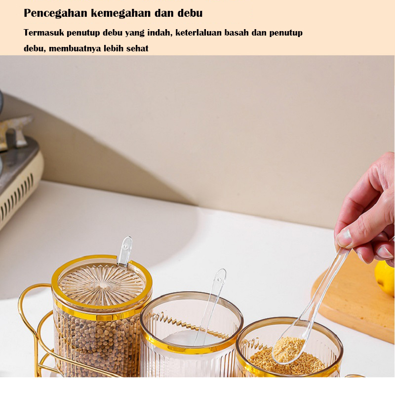 Mi.more Tempat Bumbu Dapur Set Isi 3 / Isi 4 / Transparent Gold Kotak Bumbu Dapur Mewah