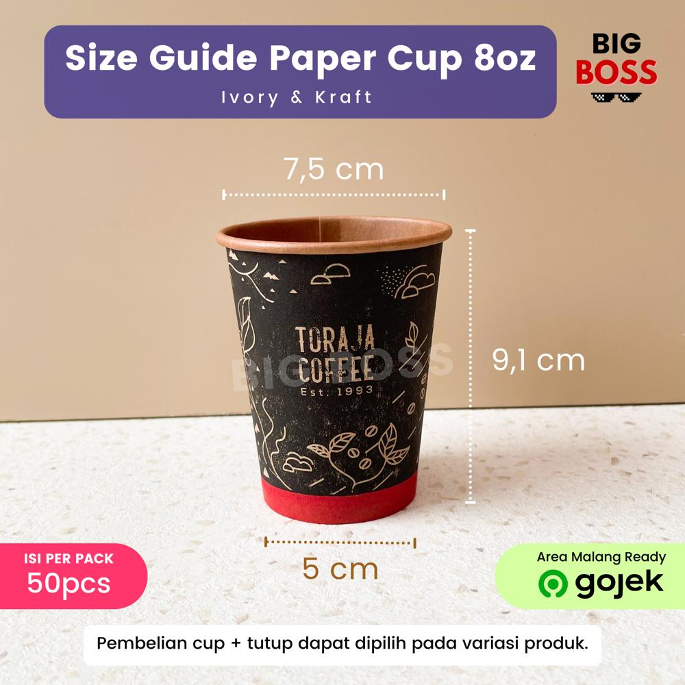 [ISI 50PCS] Paper Cup 8 Oz (240ml) / Gelas Kertas Kopi Teh Polos Motif Tahan Panas / Hot Paper Cup Kraft