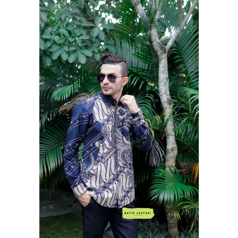 Parangan Navy Batik Pria Lengan Panjang Lapis Premium Modern