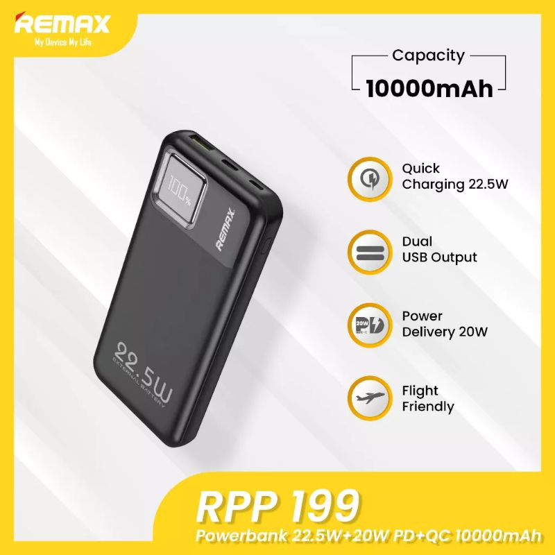 Remax RPP-199 Powerbank 10000mAh QC 3.0+PD 22,5W Digital Display