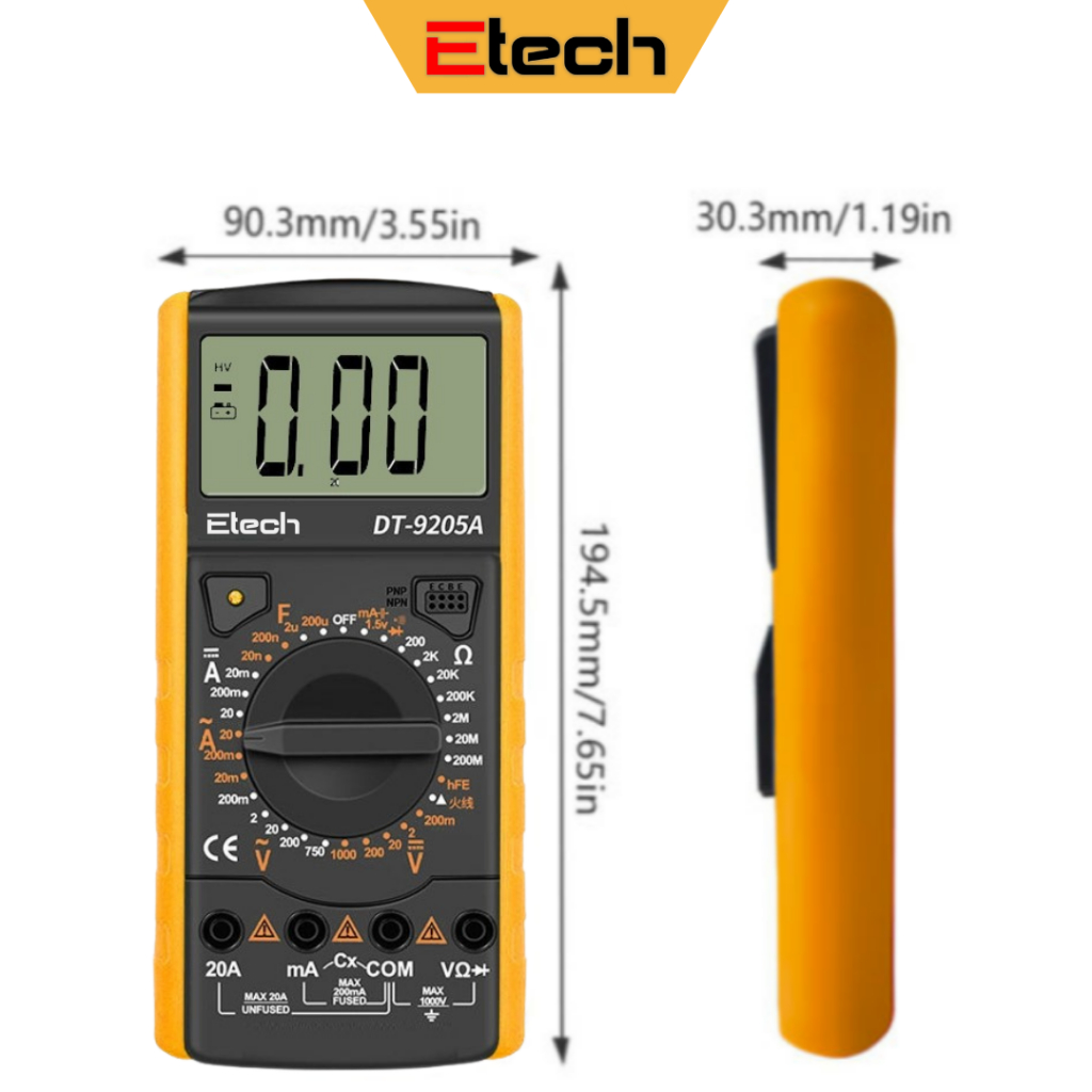 DT9205A LCD Digital Multimeter Electric Handheld Ammeter Voltmeter Resistance Capacitance AC and DC Power Meter Tester