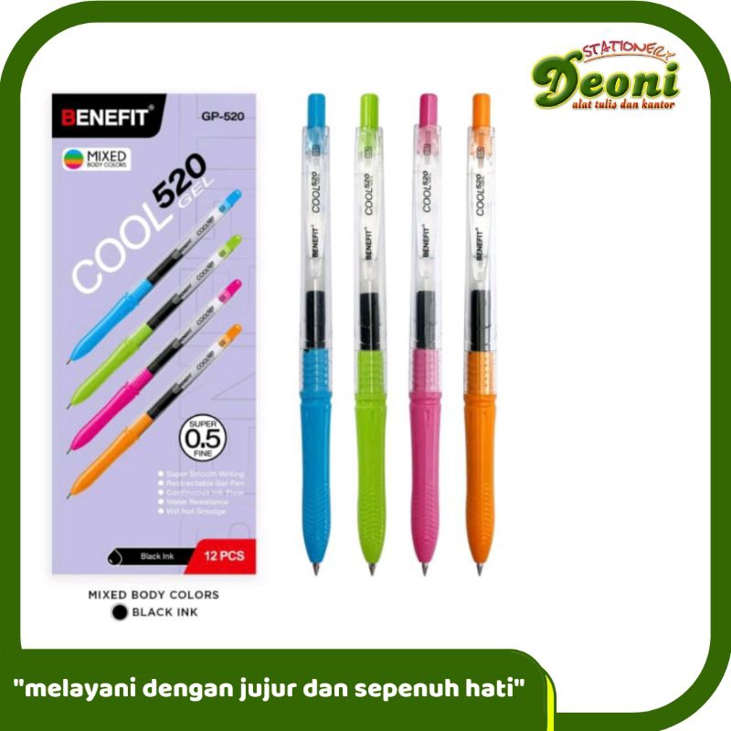 

BENEFIT Cool Gel Pen / Bolpen / Pupen / Pena Mirip Kokoro / Pen Kokoro Mix Body Color GP-520 0.5mm Hitam