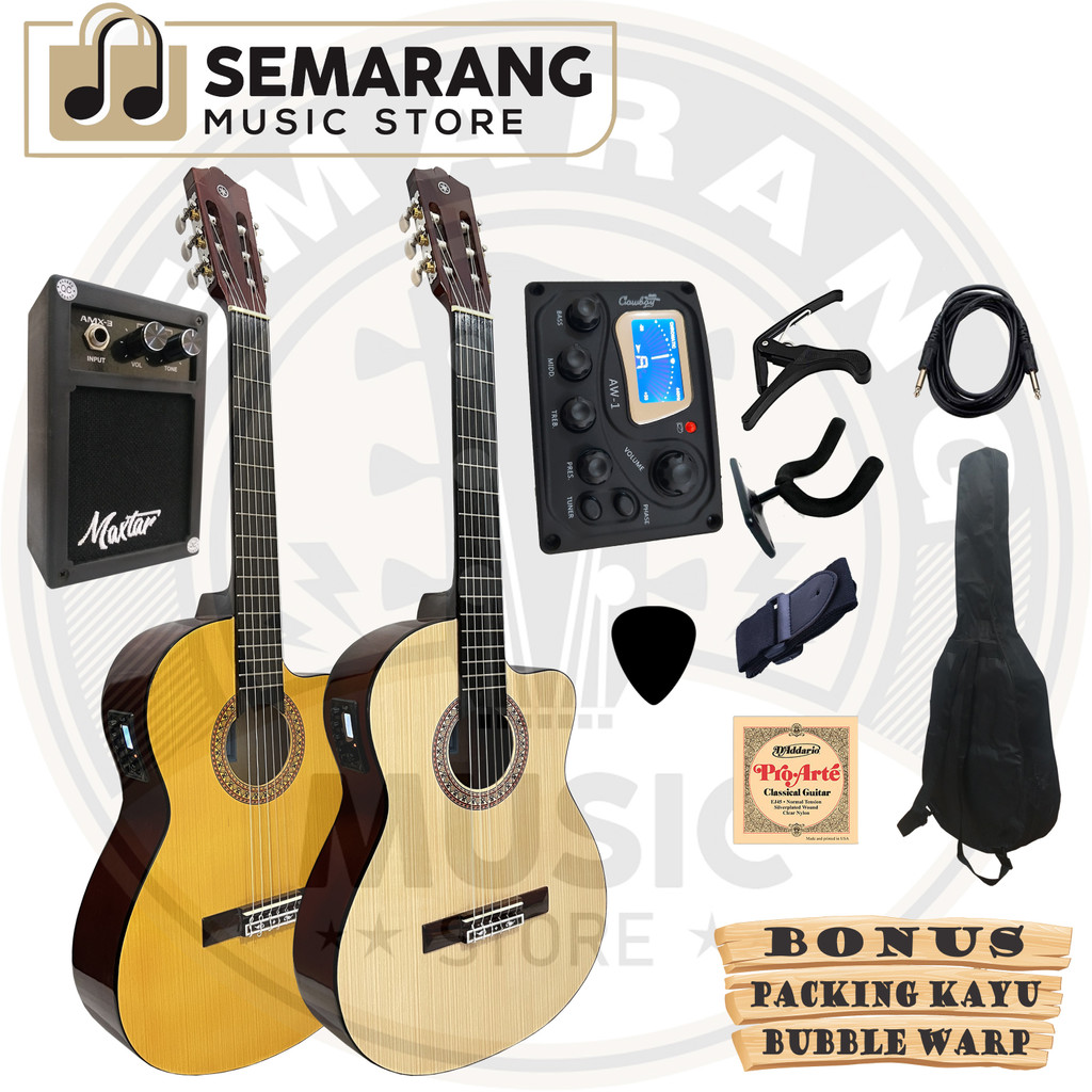 Gitar Klasik Elektrik Cutaway Nylon C315 Tanam Besi Gitar Klasik Elektrik Cutaway Equalizer Tuner Cowboy AW-1