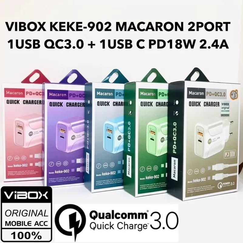 VIBOX charger macaron MICRO &amp; TYPE C 902+USB C QC 3.0