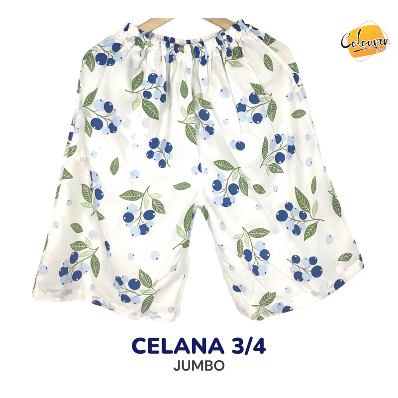 COLOURINAJA Celana Jumbo Wanita - Celana 3/4 - Celana Kolor - Celana Santai - Celana Katun