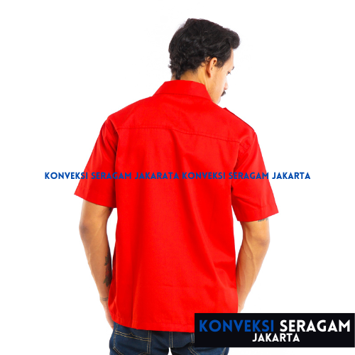 Baju Kemeja PDL Lengan Pendek Seragam Kerja Dinas Lapangan Outdoor Outdor Gunung Komunitas Custom Bordir Merah Pria Wanita