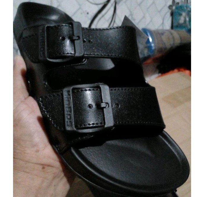 KINGBOS537=Sandal karet pria dewasa tali dua hitam polos size 39- 44