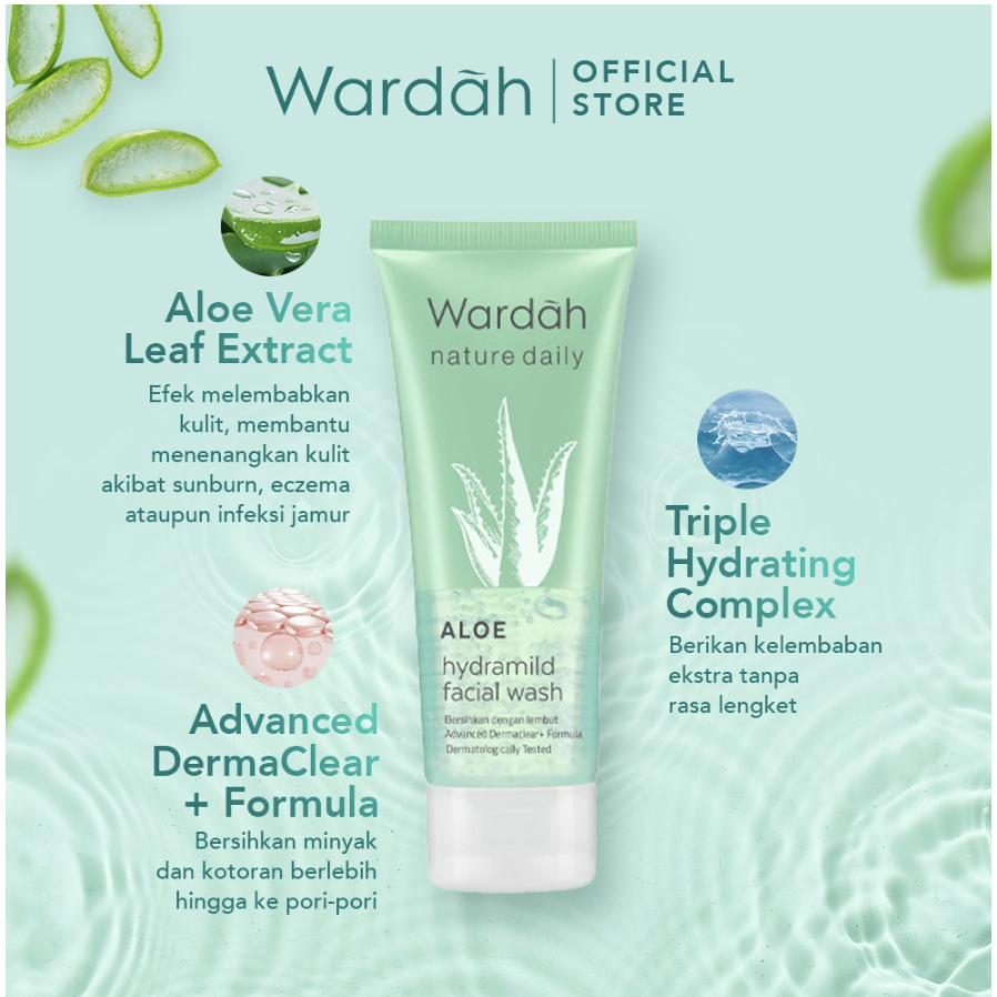 Wardah Nature Daily Aloe Hydramild Facial Wash - Gel pembersih wajah - Dilengkapi Natural Aloe Vera - Melembapkan dan Menyegarkan WARDAH