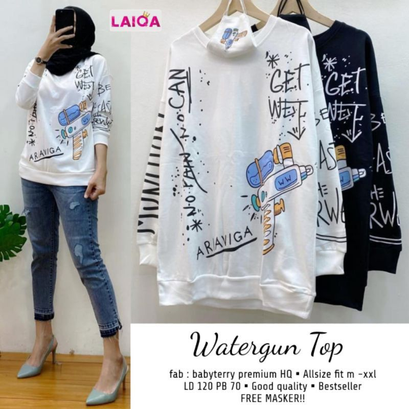 BAJU SWEATER OVERSIZE VESPA BLOUSE TOP LENGAN PANJANG WATERGUN IMPORT MOTIF VESPA / BAJU ATASAN WANI