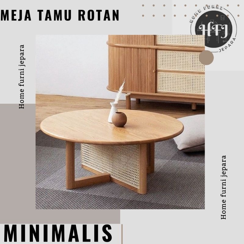meja tamu bundar rotan jati