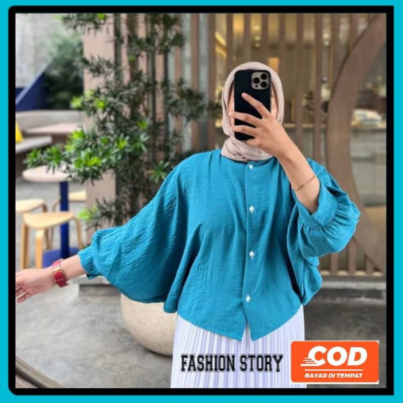 Kemeja Wanita crinkle airflow Lengan Panjang Crop/Kemeja Crop Oversize Wanita Lengan Panjang