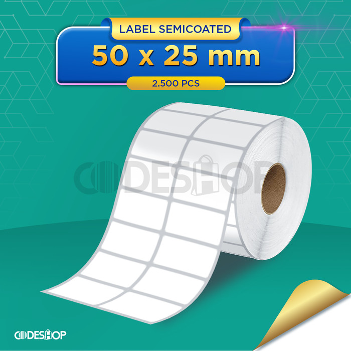 

Stiker Label Semicoated 50x25mm 2 Line isi 2500 Pcs Core 1"Gap Perforasi