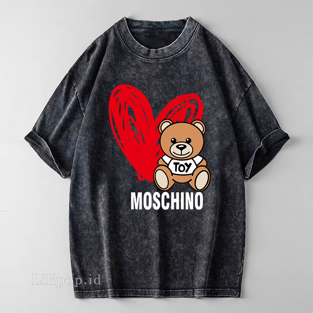 Kaos Baju Wash Tshirt MOSCHINO BEAR Wanita Pria Stone wash Baju Distro Basic Lengan Pendek unisex